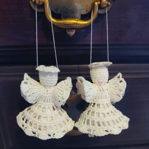 ⭐LAST DAY⭐ 2 Vintage Crochet Starched Angel Country Christmas Ornament